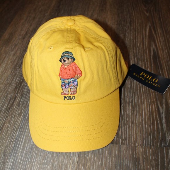 NWT POLO‎ RALPH LAUREN MEN'S BEAR EMBROIDERED YELLOW BASEBALL CAP - Picture 1 of 4
